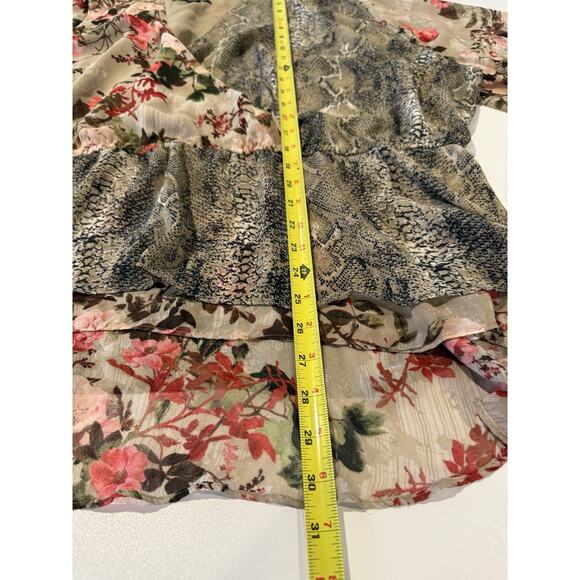 INC Peplum Faux Wrap Top Women's Size 4X Chiffon Floral Snake Mixed Print Sheer - Picture 10 of 11
